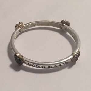 Mom's Blessing Silver and Gold Inspirational‎ Heart Birthstones Bangle Bracelet
